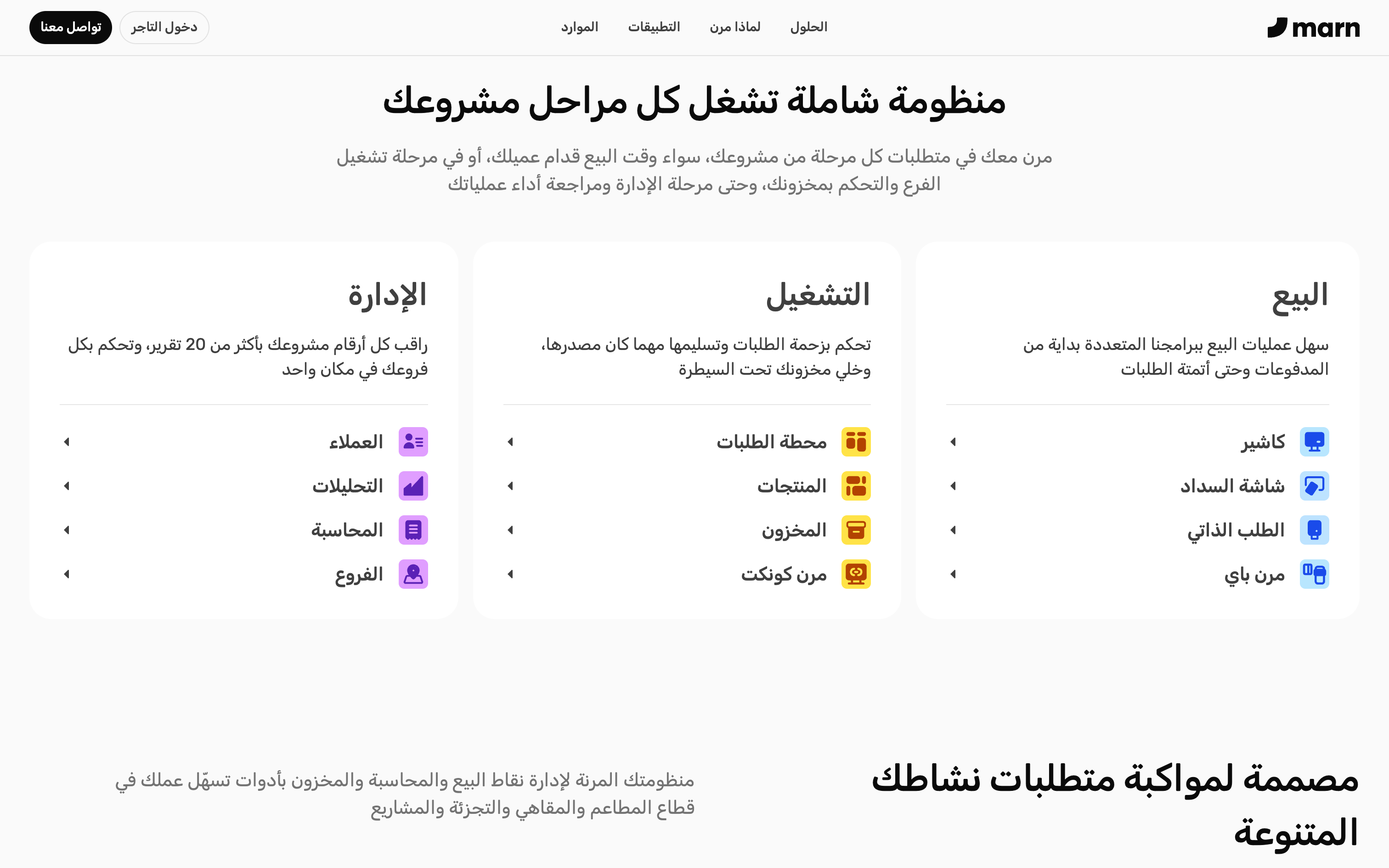 Marn ecosystem section with Sales, Operations, and Management columns